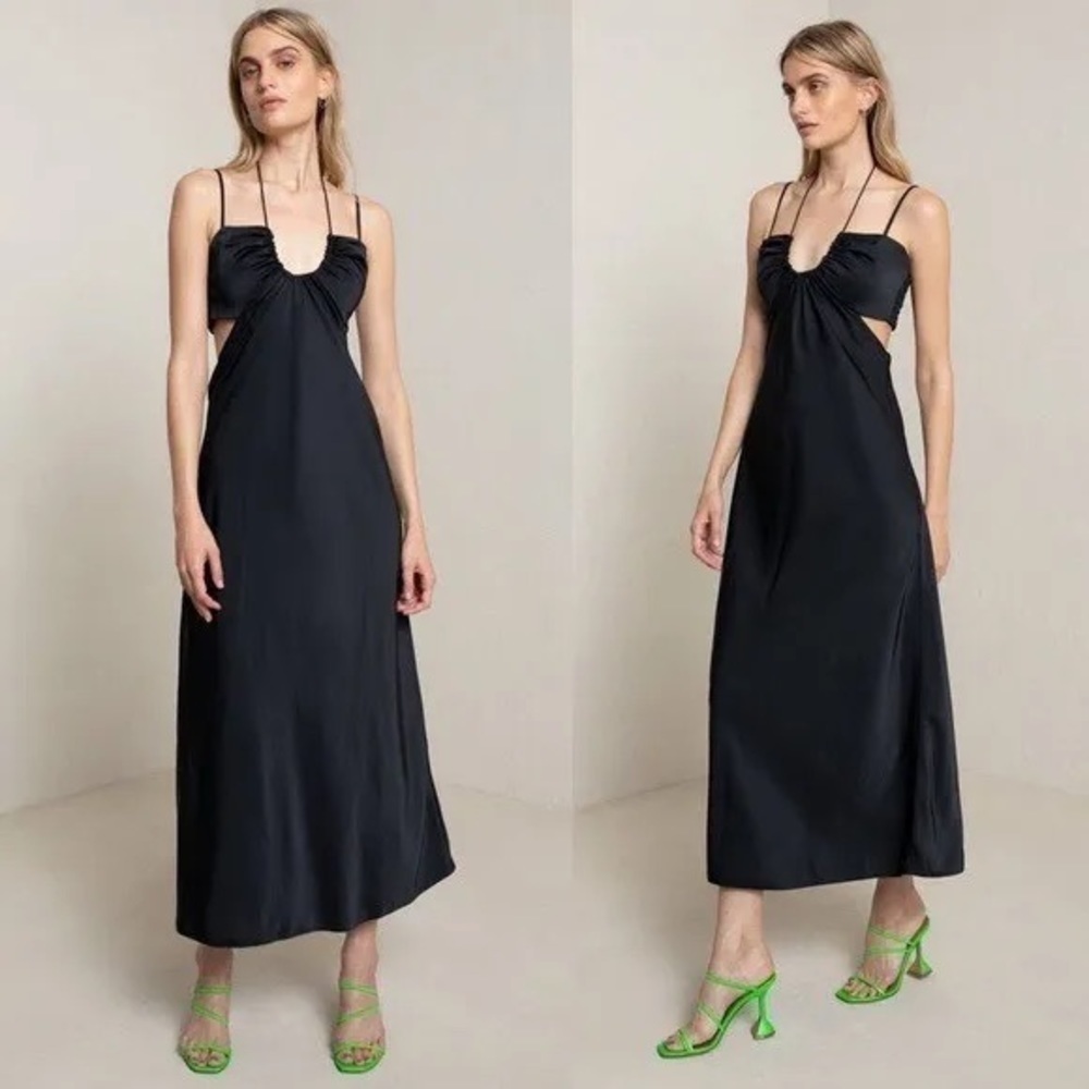 A.L.C. Sienna Halter Neck Black Slip Midi Dress - Picture 2 of 9